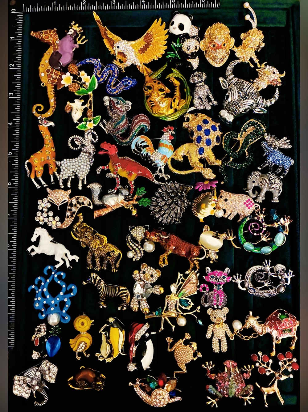 Lot of 50 Animal Brooch Pins Rhinestone Enamel Elephant Tiger Eagle Hedgehog